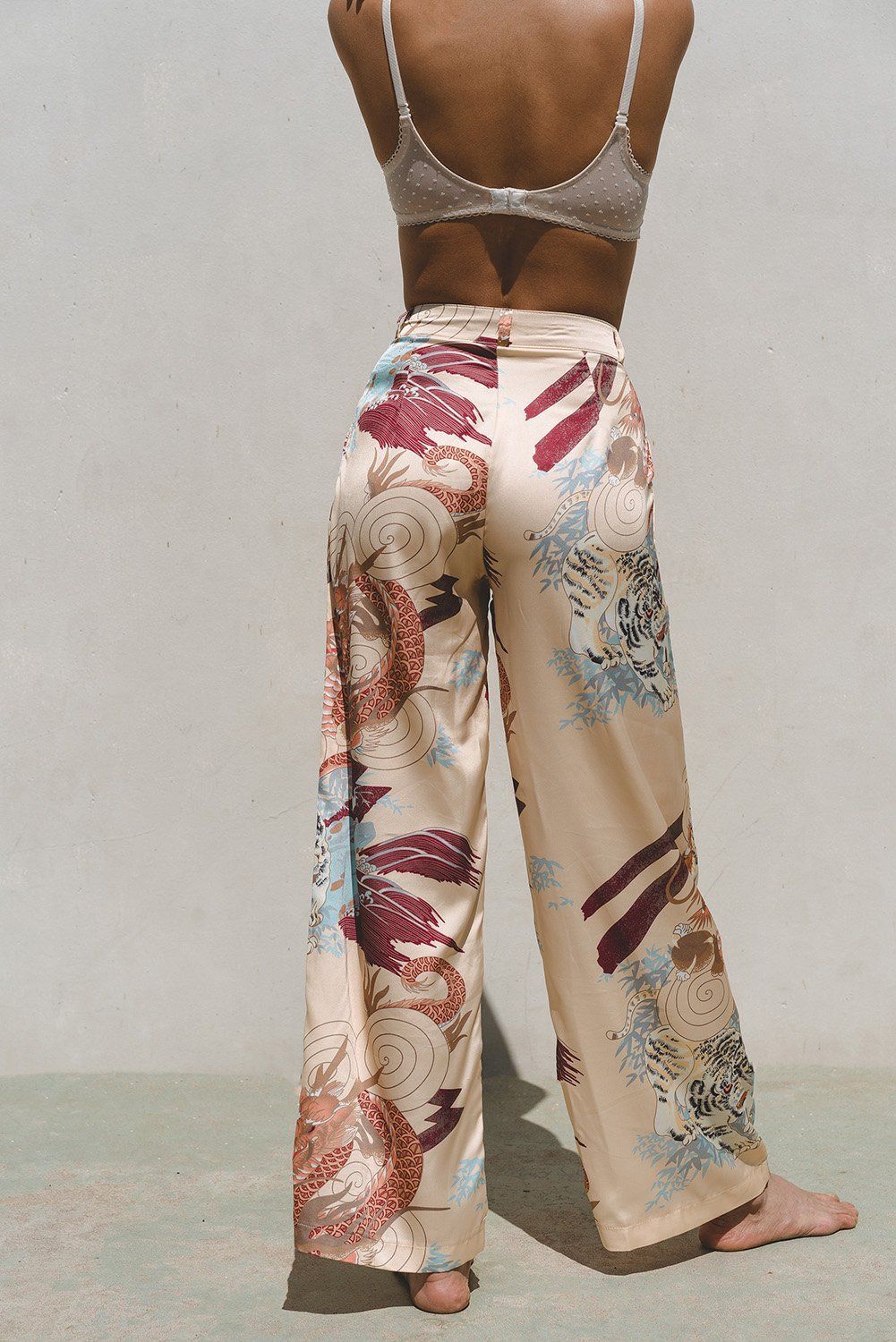 Velura Satin Wide Leg Pants — High Waist Floral Print Loungewear