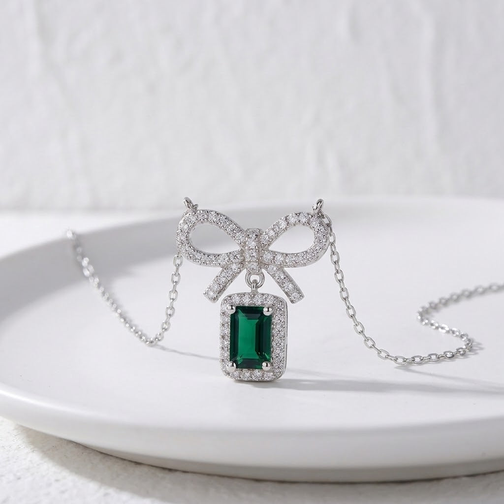 Velura Fine Jewelry Emerald Bow Necklace — view 4