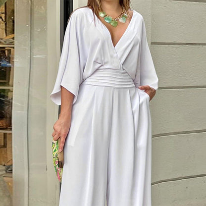 Velura V-Neck Short-Sleeve Casual Jumpsuit