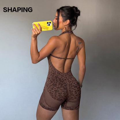 Velura Leopard Halter Active Romper