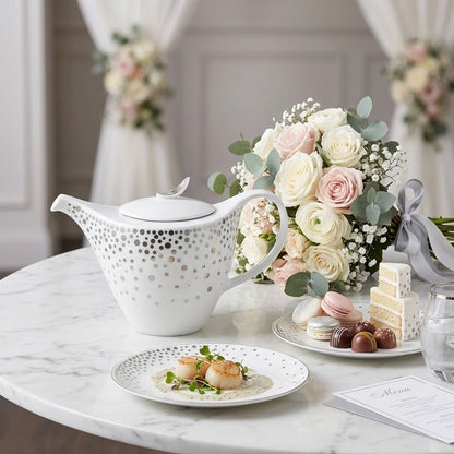 CASANOI Silver Rain 11-Piece Porcelain Tea Service for 4