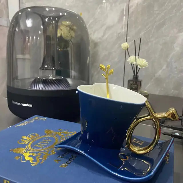 Velura Sculpted Ceramic Tea Cup, Saucer & Spoon Set
