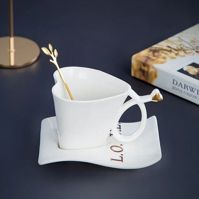 Velura Sculpted Ceramic Tea Cup, Saucer & Spoon Set