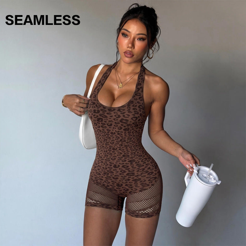 Velura Leopard Halter Active Romper