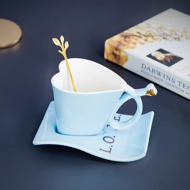 Velura Sculpted Ceramic Tea Cup, Saucer & Spoon Set