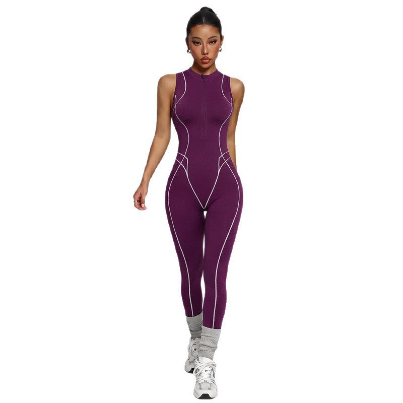 Velura Contrast Zip Active Jumpsuit