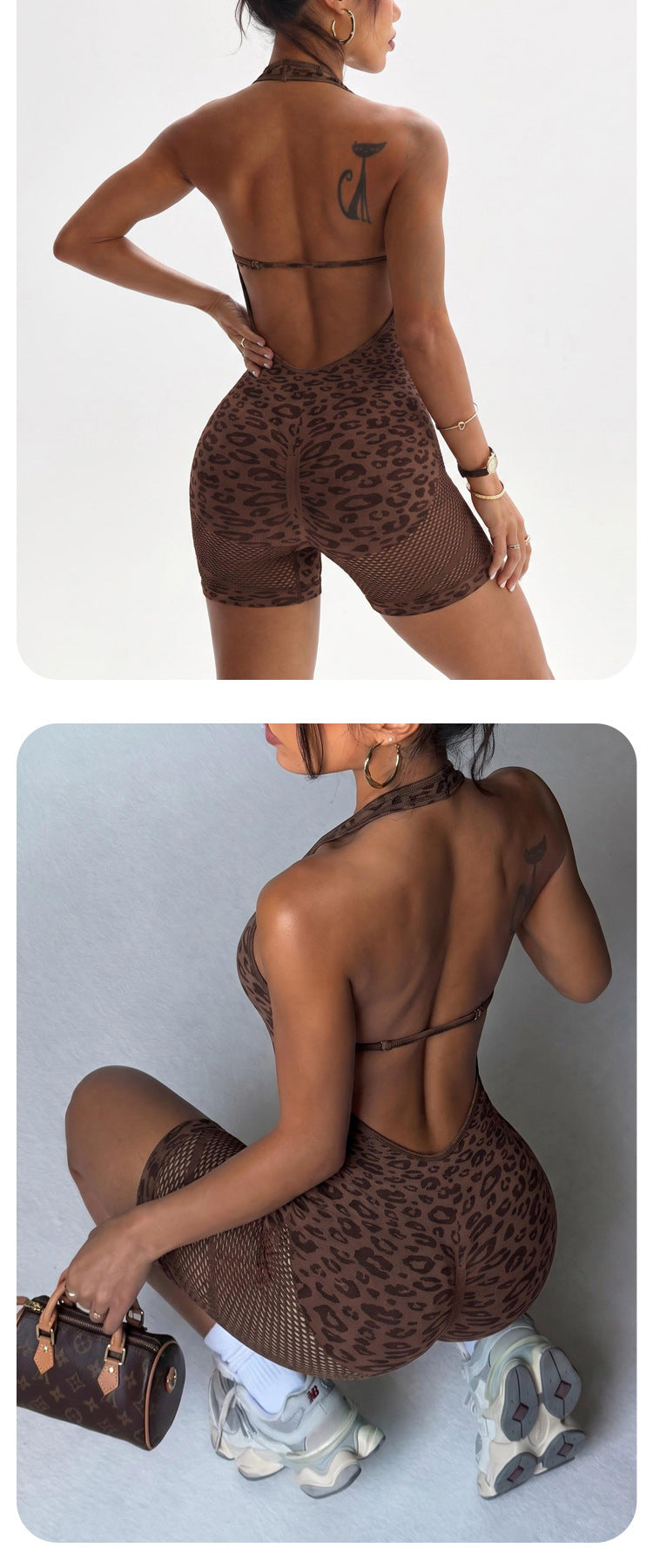 Velura Leopard Halter Active Romper