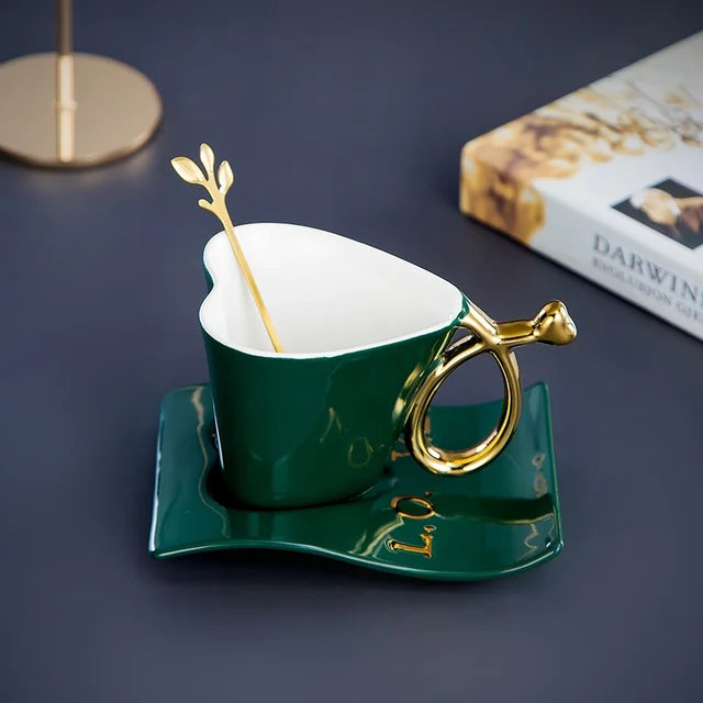 Velura Sculpted Ceramic Tea Cup, Saucer & Spoon Set