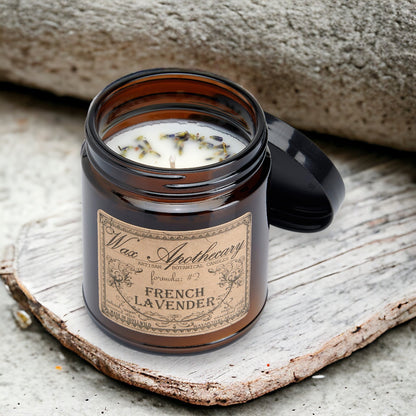 6 oz Botanical Candle in Amber Glass Jar - French Lavender