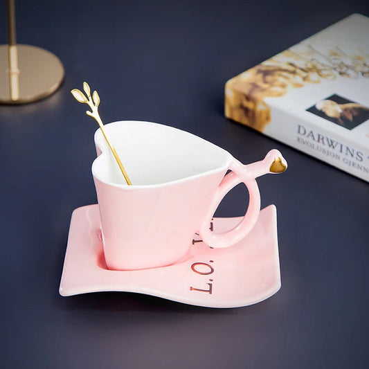 Velura Sculpted Ceramic Tea Cup, Saucer & Spoon Set