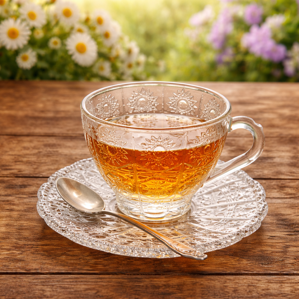 Vintage Embossed Glass Tea Cup & Saucer Set