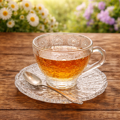 Vintage Embossed Glass Tea Cup & Saucer Set