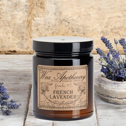 6 oz Botanical Candle in Amber Glass Jar - French Lavender