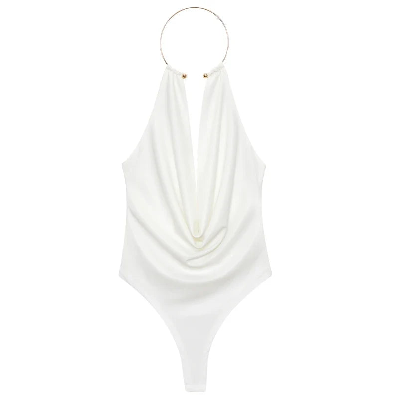 Velura Open-Back Halter Bodysuit