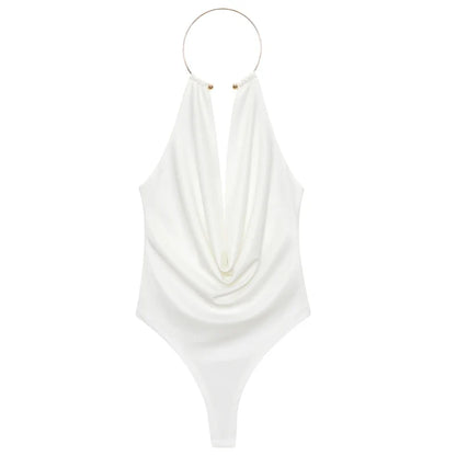 Velura Open-Back Halter Bodysuit
