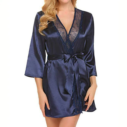 Velura Luxe Short Lace-Trim Satin Robe