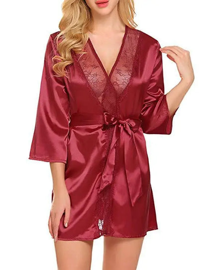 Velura Luxe Short Lace-Trim Satin Robe