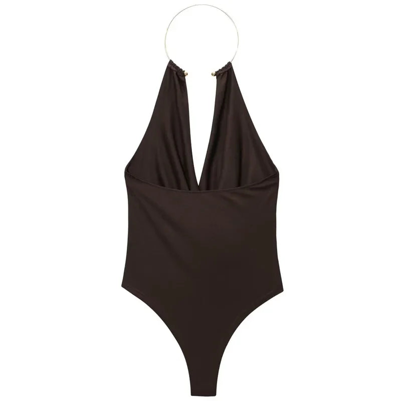 Velura Open-Back Halter Bodysuit