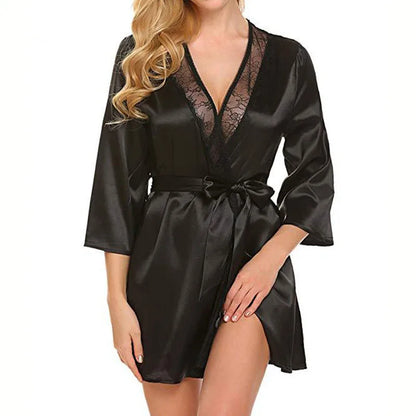 Velura Luxe Short Lace-Trim Satin Robe