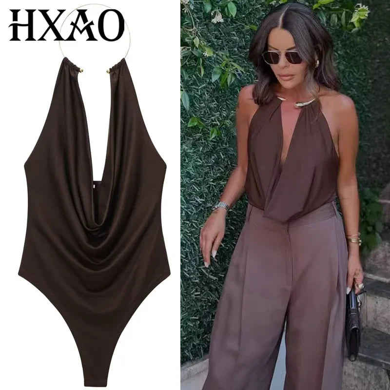 Velura Open-Back Halter Bodysuit