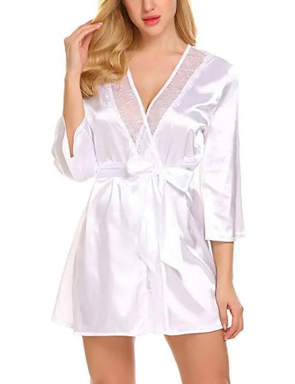 Velura Luxe Short Lace-Trim Satin Robe