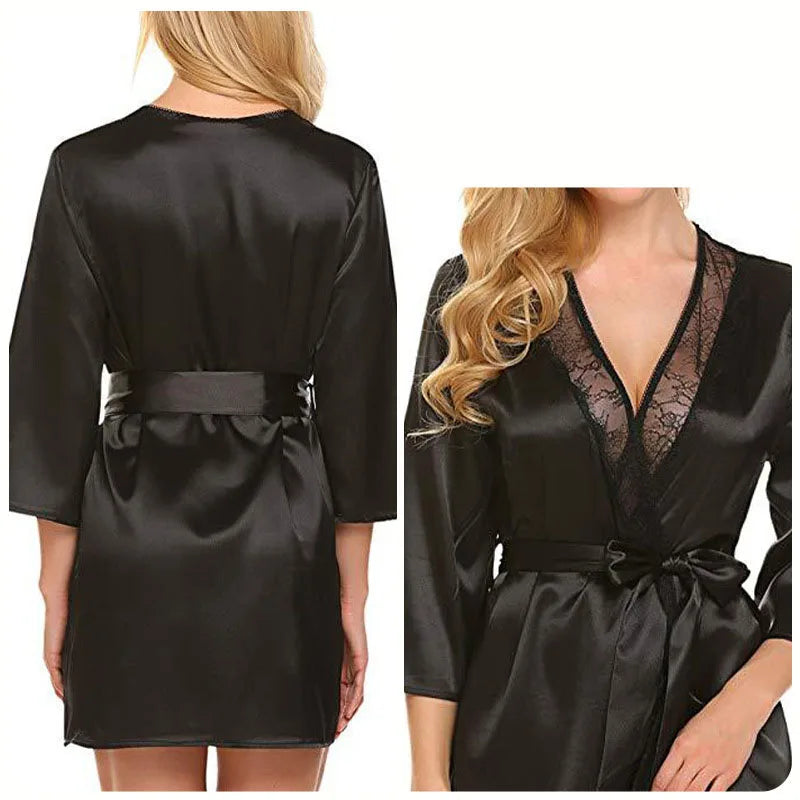 Velura Luxe Short Lace-Trim Satin Robe
