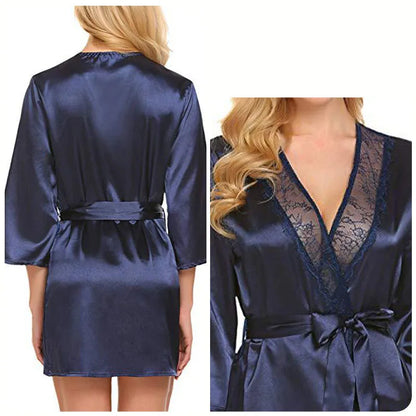 Velura Luxe Short Lace-Trim Satin Robe