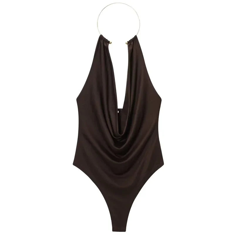 Velura Open-Back Halter Bodysuit