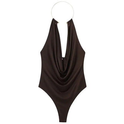 Velura Open-Back Halter Bodysuit