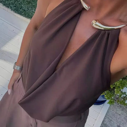 Velura Open-Back Halter Bodysuit