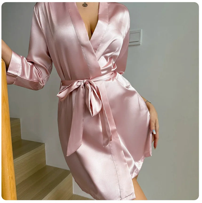 Velura Luxe Short Satin Kimono Robe