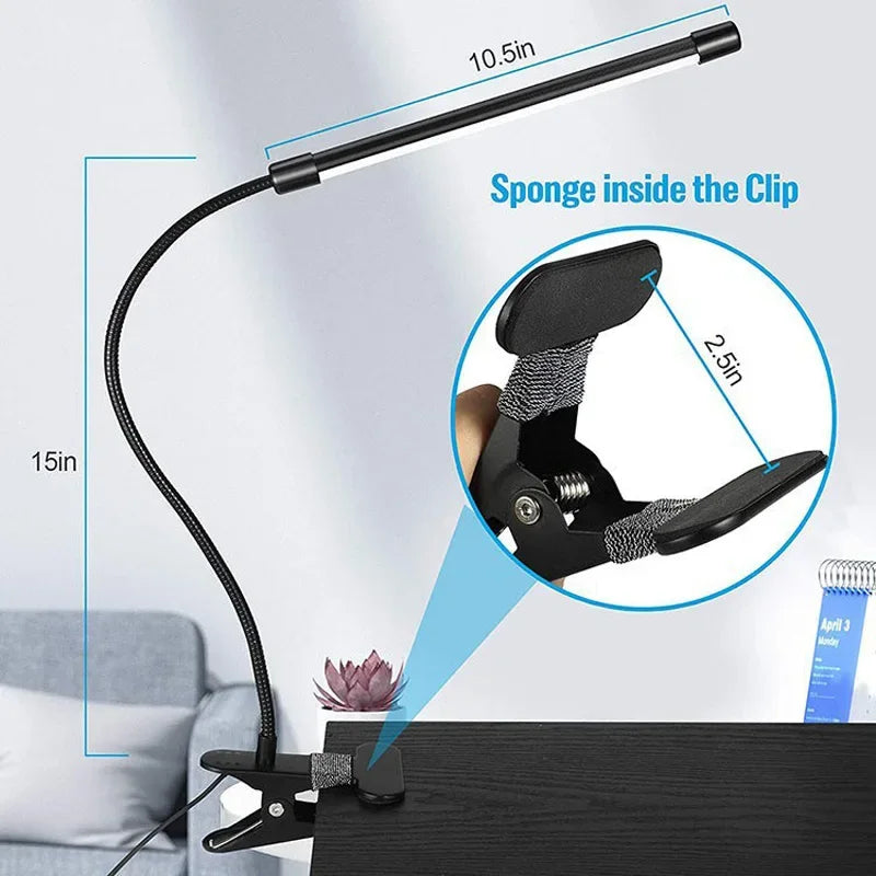 Premium LED Clip Desk Lamp - Velura14k Gooseneck Reading Light