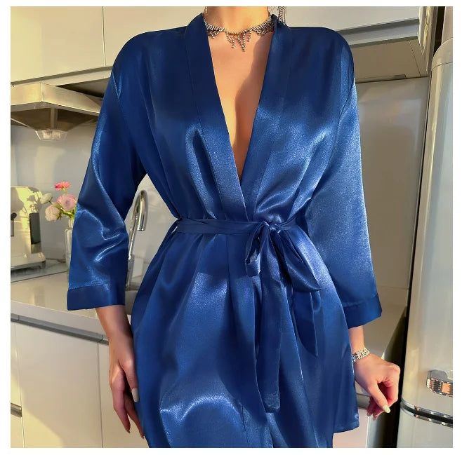 Velura Luxe Short Satin Kimono Robe