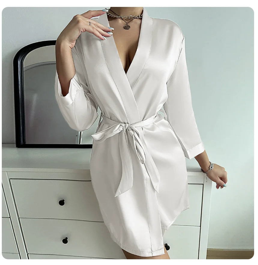 Velura Luxe Short Satin Kimono Robe