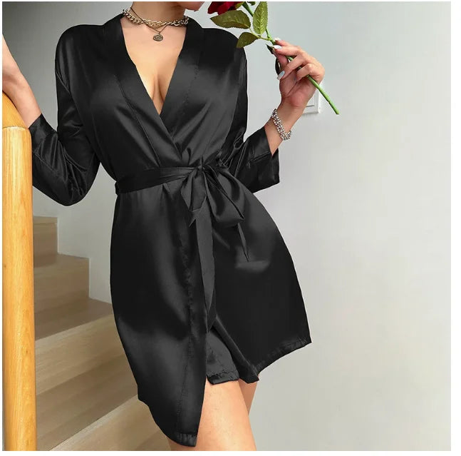 Velura Luxe Short Satin Kimono Robe