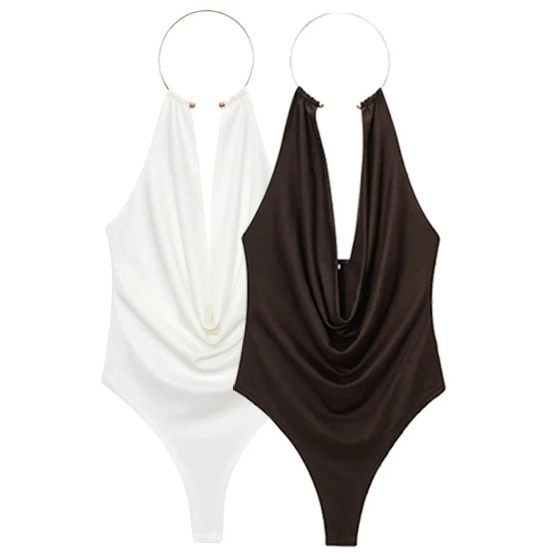 Velura Open-Back Halter Bodysuit