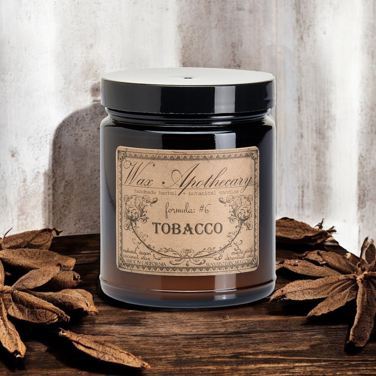6 oz Botanical Candle in Amber Glass Jar - Tobacco