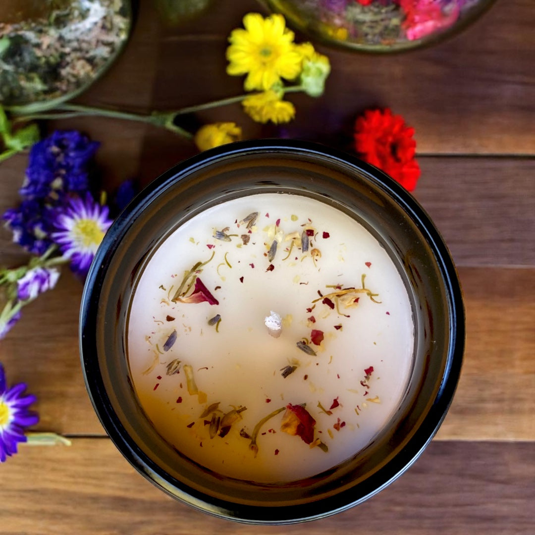 6 oz Botanical Candle in Amber Glass Jar - Wildflowers
