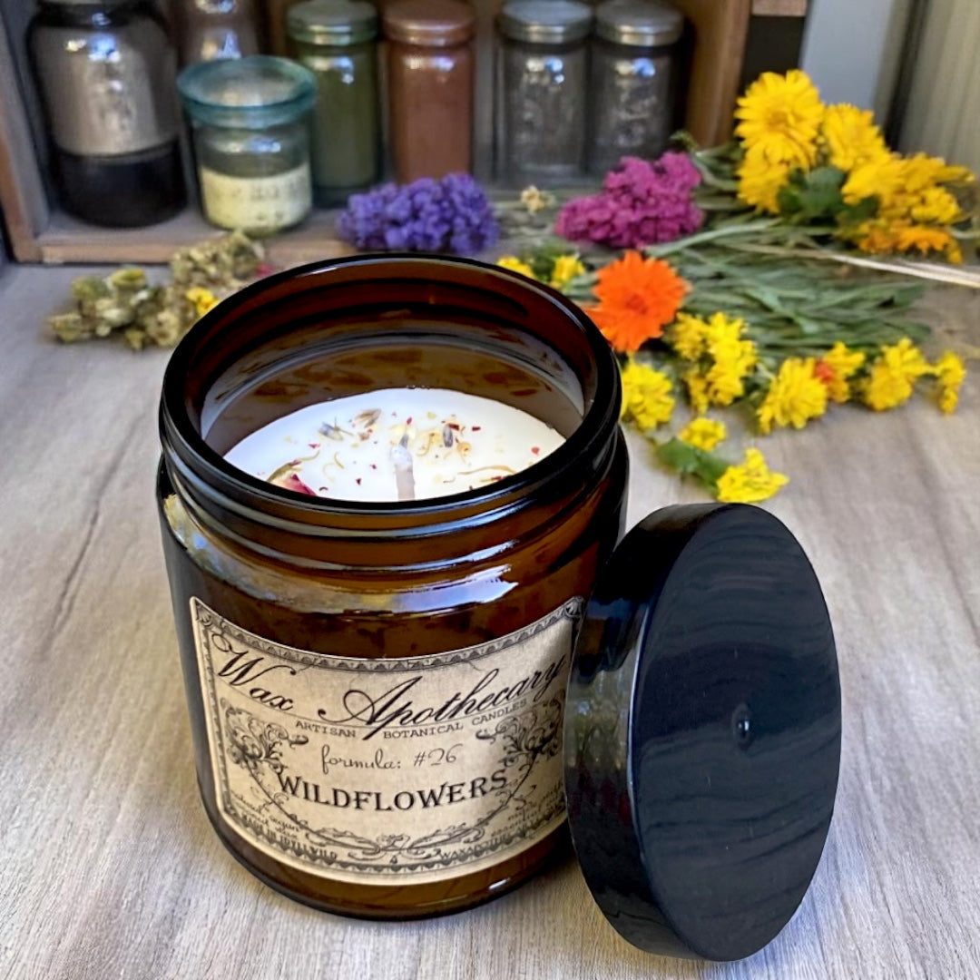 6 oz Botanical Candle in Amber Glass Jar - Wildflowers