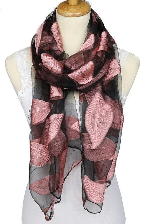 Velura Jacquard Silk Scarf — Luxury Organza & Silk Leaf Design