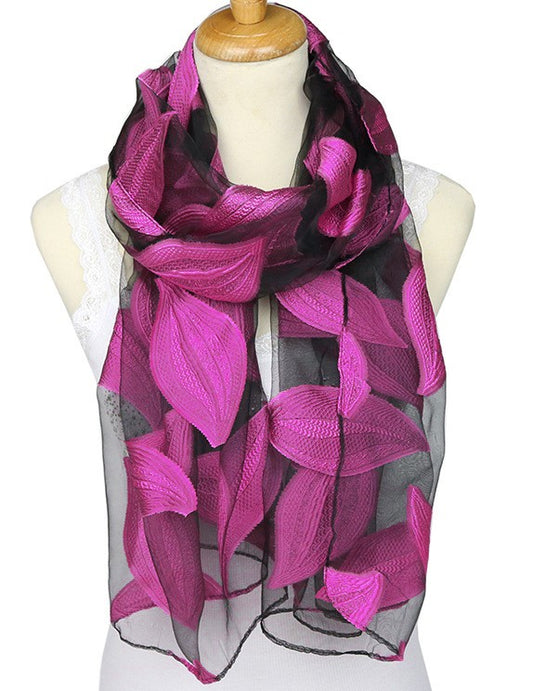 Velura Jacquard Silk Scarf — Luxury Organza & Silk Leaf Design