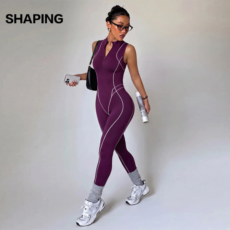 Velura Contrast Zip Active Jumpsuit
