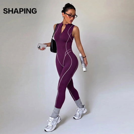 Velura Contrast Zip Active Jumpsuit