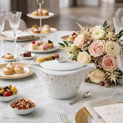 CASANOI Silver Rain 11-Piece Porcelain Tea Service for 4