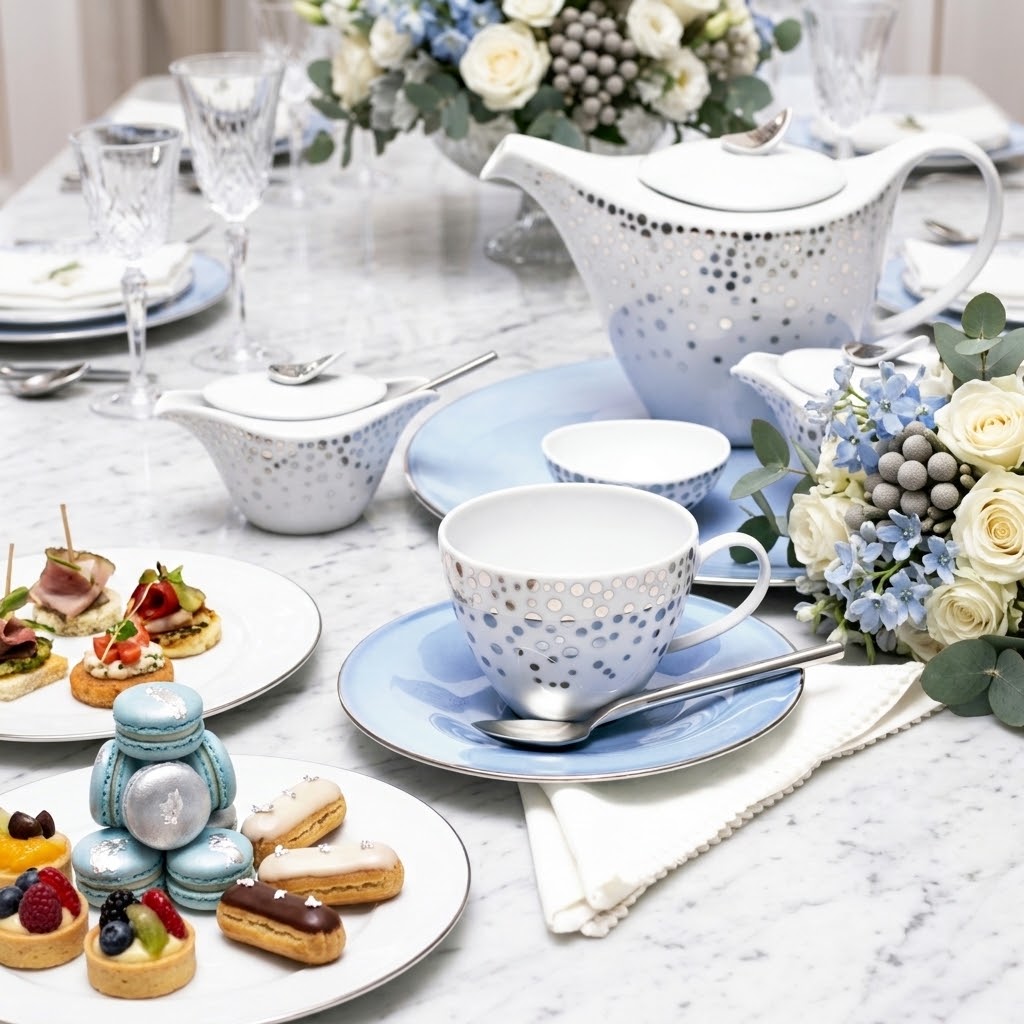 CASANOI Silver Rain 11-Piece Porcelain Tea Service for 4