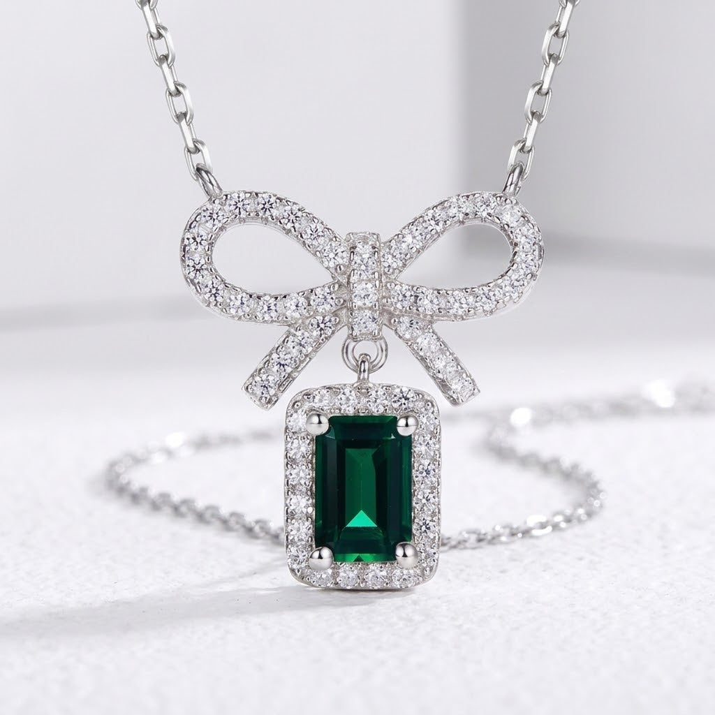 Velura Fine Jewelry Emerald Bow Necklace — view 1