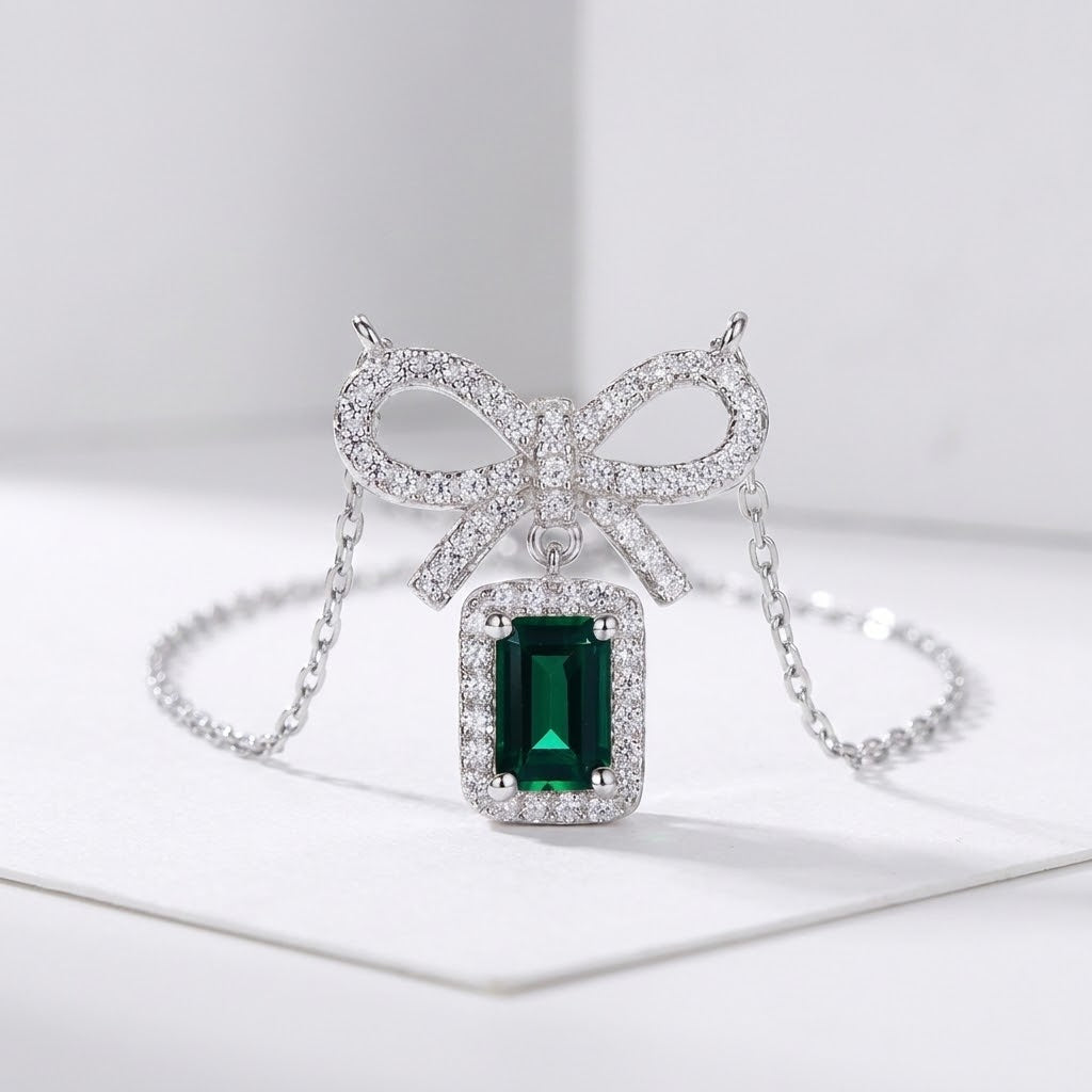 Velura Fine Jewelry Emerald Bow Necklace — view 2