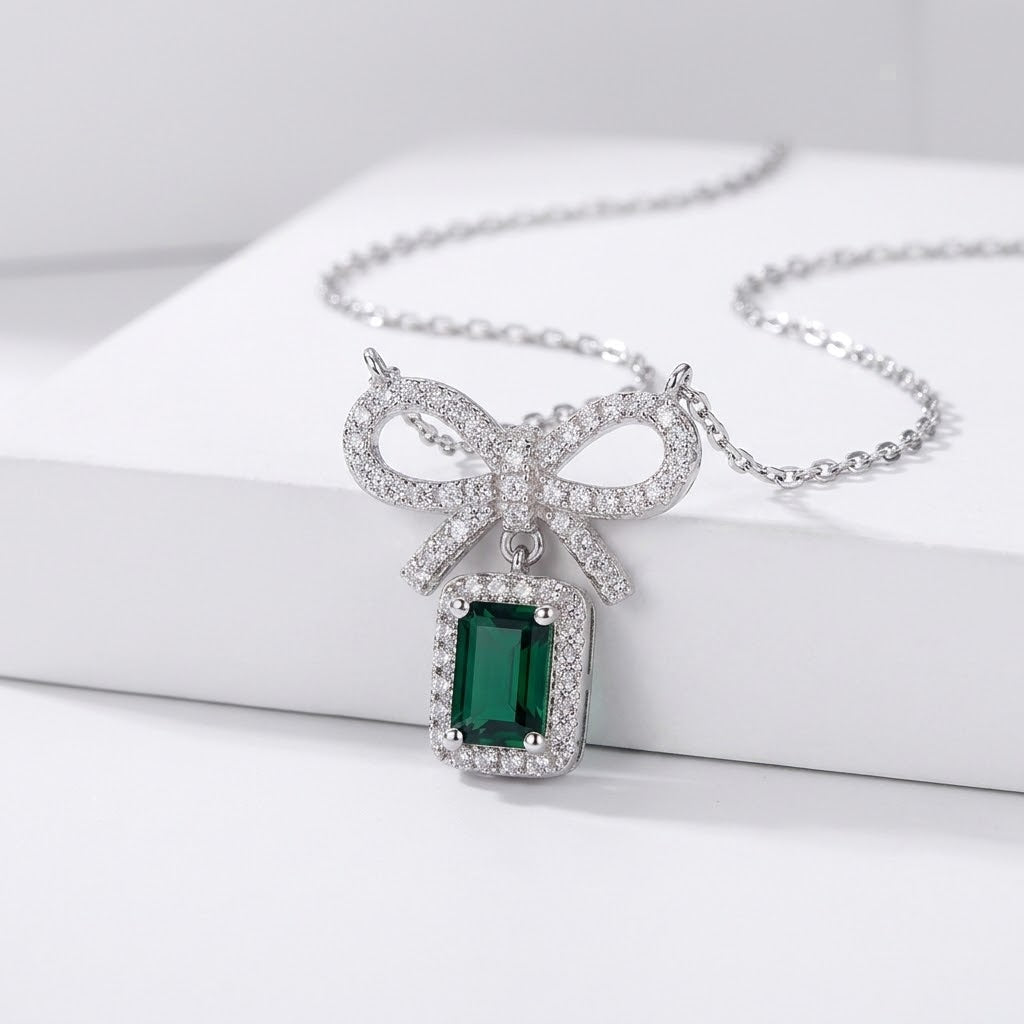 Velura Fine Jewelry Emerald Bow Necklace — view 3